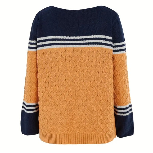 Plus Size Casual Sweater, Women's Plus Colorblock Stripe Print Long Sleeve - Picture 3 of 3